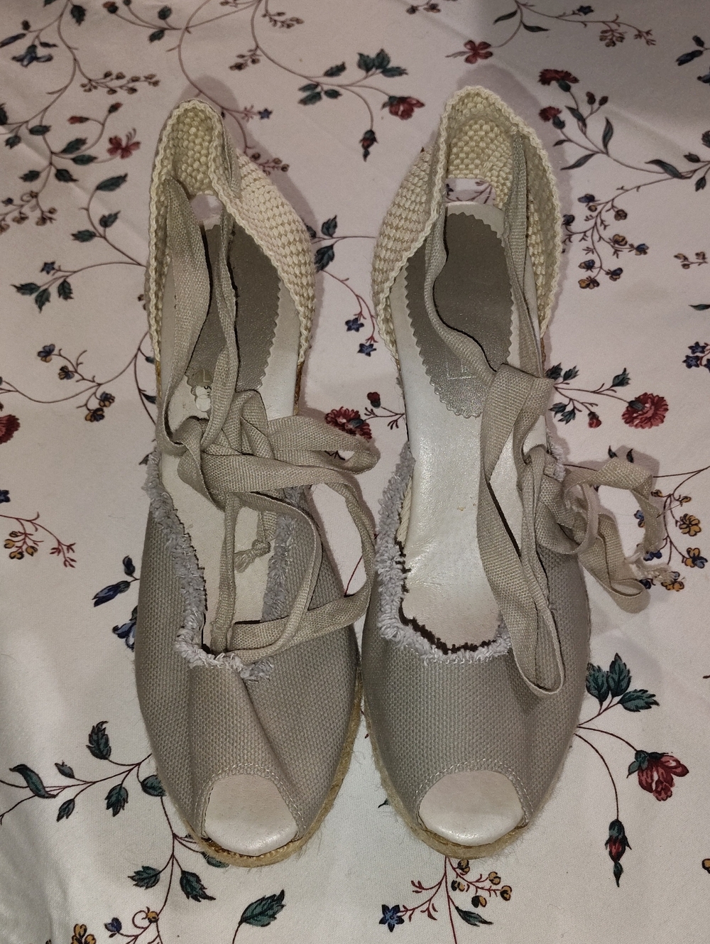 Saks Fifth Avenue Neutral Beige Lace-Up Espadrille Wedge Sandals